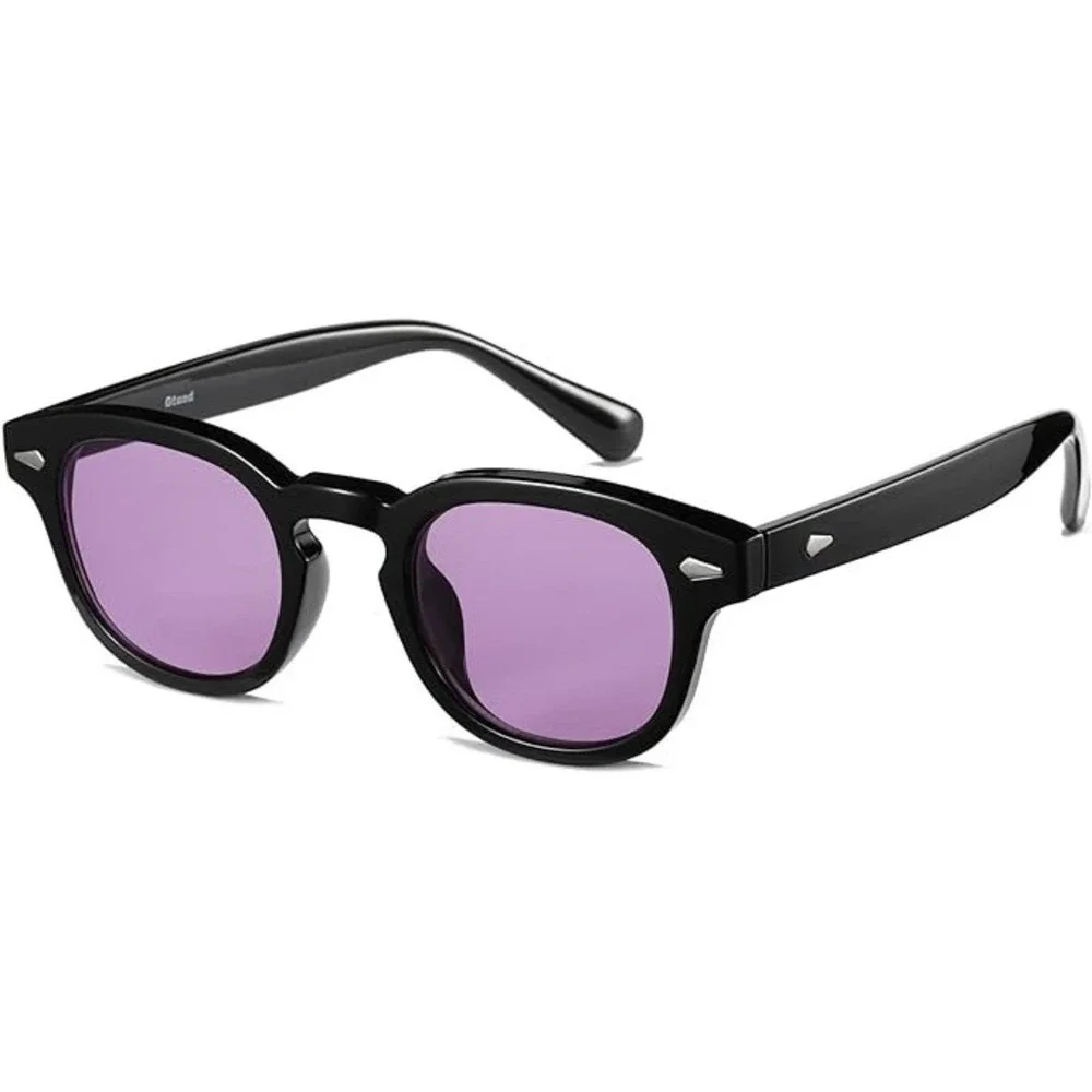 Men Women Sunglasses Glossy Black Frame Purple Lens Retro Inspired Unisex Classy